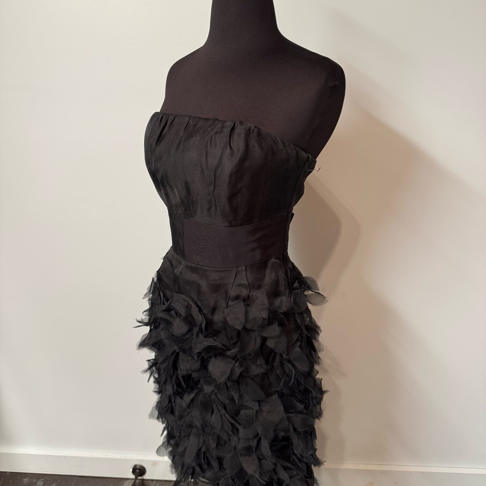 Milly Black Strapless Feather-Trim Cocktail Dress